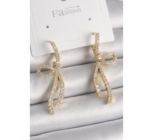 Pirinç Gold Renk Zirkon Taşlı Kurdele Model Kadın Küpe - TJ-BKP9897
