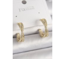 Pirinç Gold Renk Zirkon Taşlı Sarmal Halka Model Kadın Küpe - TJ-BKP9899