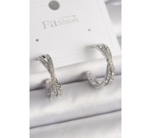 Pirinç Gümüş Renk Zirkon Taşlı Sarmal Halka Model Kadın Küpe - TJ-BKP9900