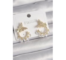 Pirinç Gold Renk Zirkon Taşlı Sallantı Detay Kelebek Model Kadın Küpe - TJ-BKP9901