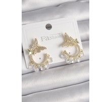 Pirinç Gold Renk Zirkon Taşlı Sallantı Detay Kelebek Model Kadın Küpe - TJ-BKP9901