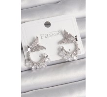 Pirinç Gümüş Renk Zirkon Taşlı Sallantı Detay Kelebek Model Kadın Küpe - TJ-BKP9902