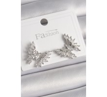 Pirinç Gümüş Renk Zirkon Taşlı Kelebek Model Kadın Küpe - TJ-BKP9908
