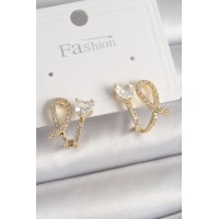 Pirinç Gold Renk Düğüm Model Zirkon Taşlı Kalp Detay Kadın Küpe TJ-BKP9909