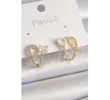 Pirinç Gold Renk Düğüm Model Zirkon Taşlı Kalp Detay Kadın Küpe - TJ-BKP9909