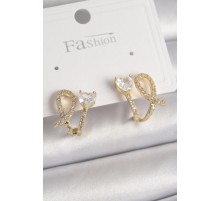 Pirinç Gold Renk Düğüm Model Zirkon Taşlı Kalp Detay Kadın Küpe - TJ-BKP9909