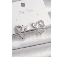 Pirinç Gümüş Renk Düğüm Model Zirkon Taşlı Kalp Detay Kadın Küpe - TJ-BKP9910