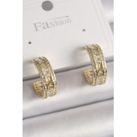 Pirinç Gold Renk Zirkon Taşlı İşleme Detay Halka Model Kadın Küpe TJ-BKP9913