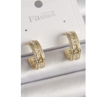 Pirinç Gold Renk Zirkon Taşlı İşleme Detay Halka Model Kadın Küpe - TJ-BKP9913