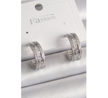 Pirinç Gümüş Renk Zirkon Taşlı İşleme Detay Halka Model Kadın Küpe - TJ-BKP9914