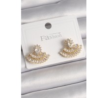 Pirinç Gold Renk Zirkon Taşlı Yelpaze Model Kadın Küpe - TJ-BKP9915