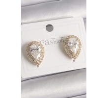 Pirinç Gold Renk Zirkon Taşlı Damla Model Kadın Küpe - TJ-BKP9917