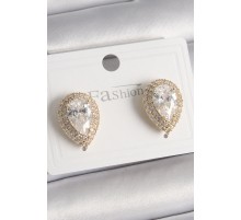 Pirinç Gold Renk Zirkon Taşlı Damla Model Kadın Küpe - TJ-BKP9917