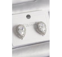 Pirinç Gümüş Renk Zirkon Taşlı Damla Model Kadın Küpe - TJ-BKP9918