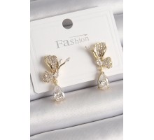 Pirinç Gold Renk Zirkon Taşlı Turna Kuşu Model Sallantı Detay Kadın Küpe - TJ-BKP9919