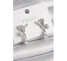 Pirinç Gümüş Renk Zirkon Taşlı Turna Kuşu Model Sallantı Detay Kadın Küpe - TJ-BKP9920