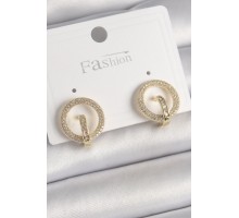Pirinç Gold Renk Zirkon Taşlı Halka Model Kadın Küpe - TJ-BKP9923