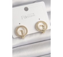 Pirinç Gold Renk Zirkon Taşlı Halka Model Kadın Küpe - TJ-BKP9923