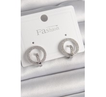 Pirinç Gümüş Renk Zirkon Taşlı Halka Model Kadın Küpe - TJ-BKP9924