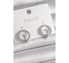 Pirinç Gümüş Renk Zirkon Taşlı Halka Model Kadın Küpe - TJ-BKP9924