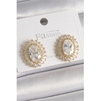 Pirinç Gold Renk Zirkon Taşlı Kadın Küpe TJ-BKP9925