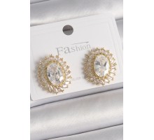 Pirinç Gold Renk Zirkon Taşlı Kadın Küpe - TJ-BKP9925