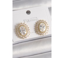 Pirinç Gold Renk Zirkon Taşlı Kadın Küpe - TJ-BKP9925