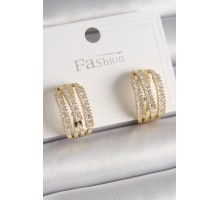 Pirinç Gold Renk Zirkon Taşlı Halka Model Kadın Küpe - TJ-BKP9929