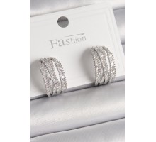 Pirinç Gümüş Renk Zirkon Taşlı Halka Model Kadın Küpe - TJ-BKP9930