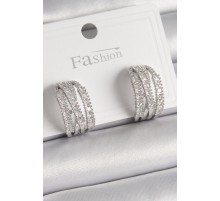 Pirinç Gümüş Renk Zirkon Taşlı Halka Model Kadın Küpe - TJ-BKP9930