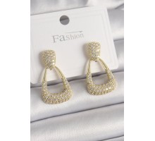 Pirinç Gold Renk Zirkon Taşlı Sallantı Üçgen Model Kadın Küpe - TJ-BKP9931