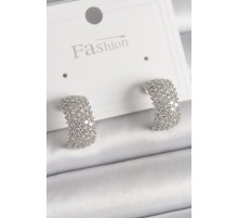 Pirinç Gümüş Renk Zirkon Taşlı Halka Model Kadın Küpe - TJ-BKP9934