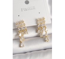 Pirinç Gold Renk Zirkon Taşlı Yağmur Model Kadın Küpe - TJ-BKP9935