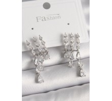 Pirinç Gümüş Renk Zirkon Taşlı Yağmur Model Kadın Küpe - TJ-BKP9936