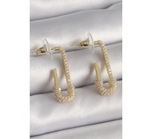 Pirinç Gold Renk Zirkon Taşlı Çengelli İğne Model Kadın Küpe - TJ-BKP9937