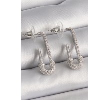 Pirinç Gümüş Renk Zirkon Taşlı Çengelli İğne Model Kadın Küpe - TJ-BKP9938