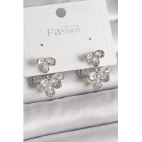 Pirinç Gümüş Renk Zirkon Taşlı Damla Model Kadın Küpe TJ-BKP9940