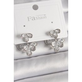 Pirinç Gümüş Renk Zirkon Taşlı Damla Model Kadın Küpe TJ-BKP9940
