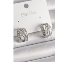 Pirinç Gümüş Renk Zirkon Taşlı Düğüm Halka Model Kadın Küpe - TJ-BKP9944