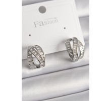 Pirinç Gümüş Renk Zirkon Taşlı Düğüm Halka Model Kadın Küpe - TJ-BKP9944