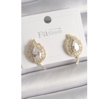 Pirinç Gold Renk Zirkon Taşlı Yaprak Model Kadın Küpe - TJ-BKP9945