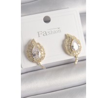 Pirinç Gold Renk Zirkon Taşlı Yaprak Model Kadın Küpe TJ-BKP9945