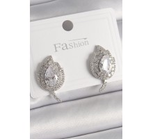 Pirinç Gümüş Renk Zirkon Taşlı Yaprak Model Kadın Küpe - TJ-BKP9946