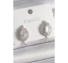 Pirinç Gümüş Renk Zirkon Taşlı Yaprak Model Kadın Küpe - TJ-BKP9946