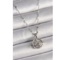 316L Çelik Gümüş Renk Zincir Zirkon Taşlı Yıldız Detay Gezegen Model Kadın Kolye - TJ-BKO9643