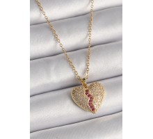 316L Çelik Gold Renk Zincir Zirkon Taşlı Kalp Model Kadın Kolye - TJ-BKO9644