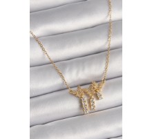 316L Çelik Gold Renk Zincir Zirkon Taşlı Kelebek Model Sallantı Detay Kadın Kolye - TJ-BKO9652