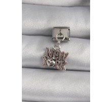 316L Çelik Gümüş Renk Sallantı New York Yazı Model Nomination Charm - TJ-BC1120