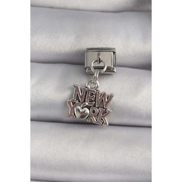 316L Çelik Gümüş Renk Sallantı New York Yazı Model Nomination Charm - TJ-BC1120