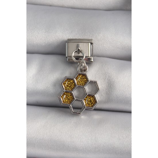 316L Çelik Gümüş Renk Sallantı Simli Bal Beteği Model Nomination Charm - TJ-BC1158